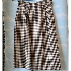 Vintage Brown and Tan Gingham Pencil Skirt * Mad Men Librarian